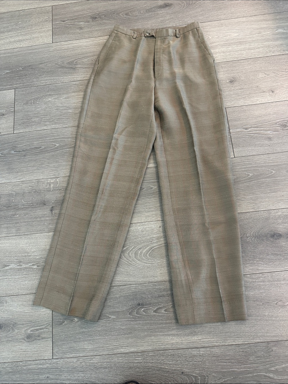 Straight Leg Women's Trousers in Taupe Plaid